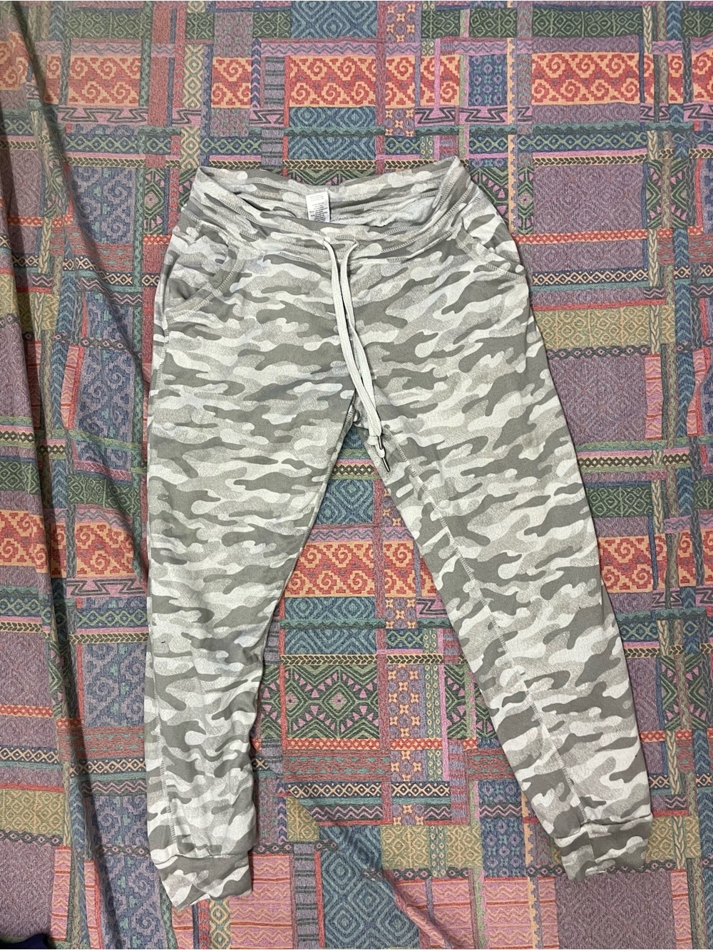 Women's Gray Camo Jogger Leggings - Casual Drawstring Fit